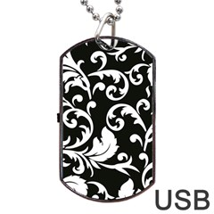 Vector Classical Traditional Black And White Floral Patterns Dog Tag Usb Flash (two Sides) by Amaryn4rt