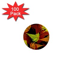 3d Red Abstract Fern Leaf Pattern 1  Mini Buttons (100 Pack)  by Amaryn4rt