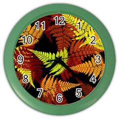 3d Red Abstract Fern Leaf Pattern Color Wall Clocks by Amaryn4rt