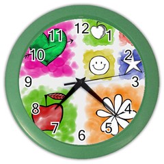A Set Of Watercolour Icons Color Wall Clocks by Amaryn4rt