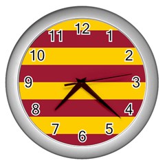 Oswald s Stripes Red Yellow Wall Clocks (silver)  by Mariart