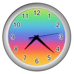Plaid Rainbow Retina Green Purple Red Yellow Wall Clocks (silver)  by Mariart