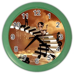 Cute Little Girl Dancing On A Piano Color Wall Clocks by FantasyWorld7