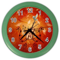 Violin With Violin Bow And Dove Color Wall Clocks by FantasyWorld7