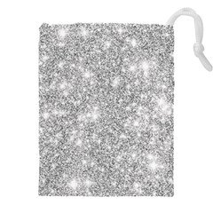 Silver And White Glitters Metallic Finish Party Texture Background Imitation Drawstring Pouch (4xl) by genx