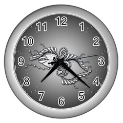Decorative Clef, Zentangle Design Wall Clock (silver) by FantasyWorld7