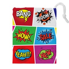 Pop Art Comic Vector Speech Cartoon Bubbles Popart Style With Humor Text Boom Bang Bubbling Expressi Drawstring Pouch (4xl) by Amaryn4rt