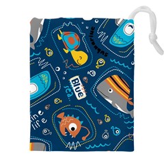 Seamless-pattern-vector-submarine-with-sea-animals-cartoon Drawstring Pouch (4xl) by Jancukart
