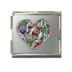 Watercolor Tropical Flowers Mega Link Heart Italian Charm (18mm) by GardenOfOphir