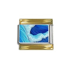 Waves Blue Ocean Gold Trim Italian Charm (9mm) by GardenOfOphir