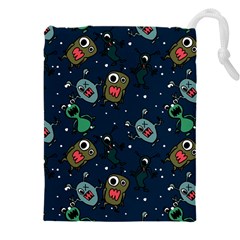 Monster-alien-pattern-seamless-background Drawstring Pouch (4xl) by Wav3s