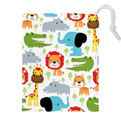 Seamless-pattern-vector-with-animals-cartoon Drawstring Pouch (4xl) by uniart180623