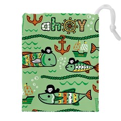 Seamless-pattern-fishes-pirates-cartoon Drawstring Pouch (4xl) by uniart180623