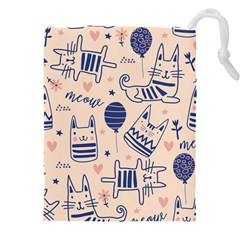 Cute Cats Doodle Seamless Pattern With Funny Characters Drawstring Pouch (4xl) by Simbadda