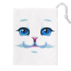 Cute White Cat Blue Eyes Face Drawstring Pouch (4xl) by Ket1n9