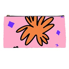 Doodle Flower Sparkles Orange Pink Pencil Case by Cemarart